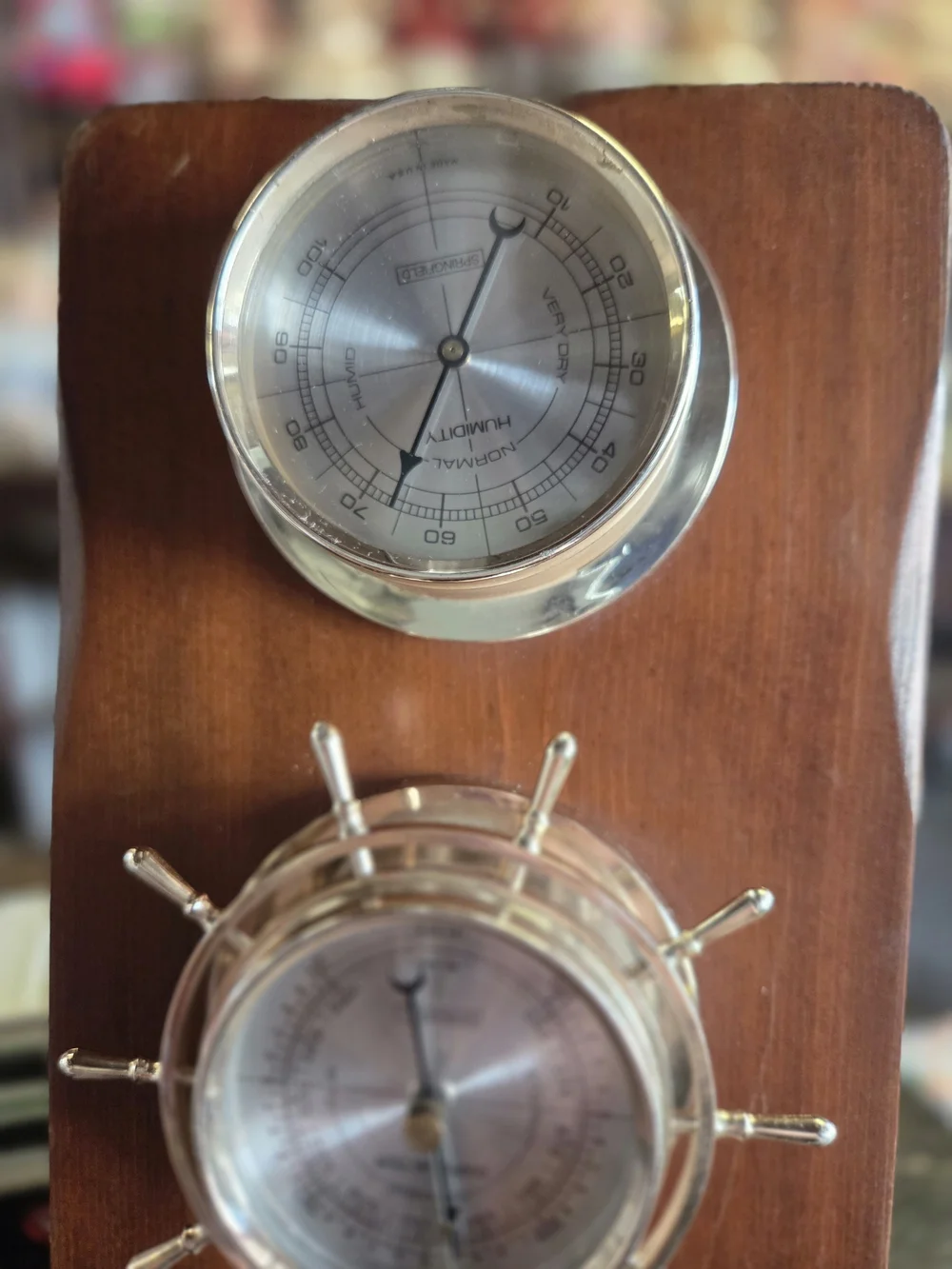 SPRINGFIELD Nautical Triple Instrument WEATHER STATION Brown Wood